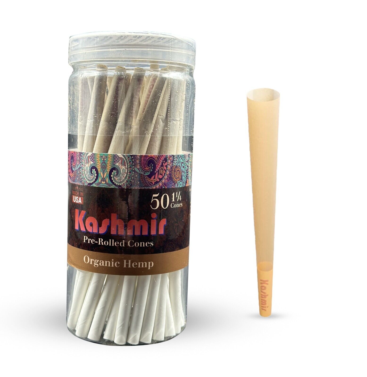Pre Rolled Cones 1 1/4 Size Organic Slow-Burning Rolling Papers 50 Ct by Kashmir