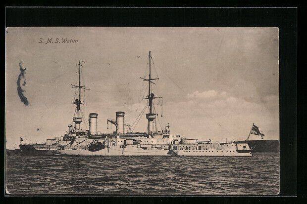 Ak S. M.S.Wettin, The Battle Ship Before The Coast IN Full Of Pracht