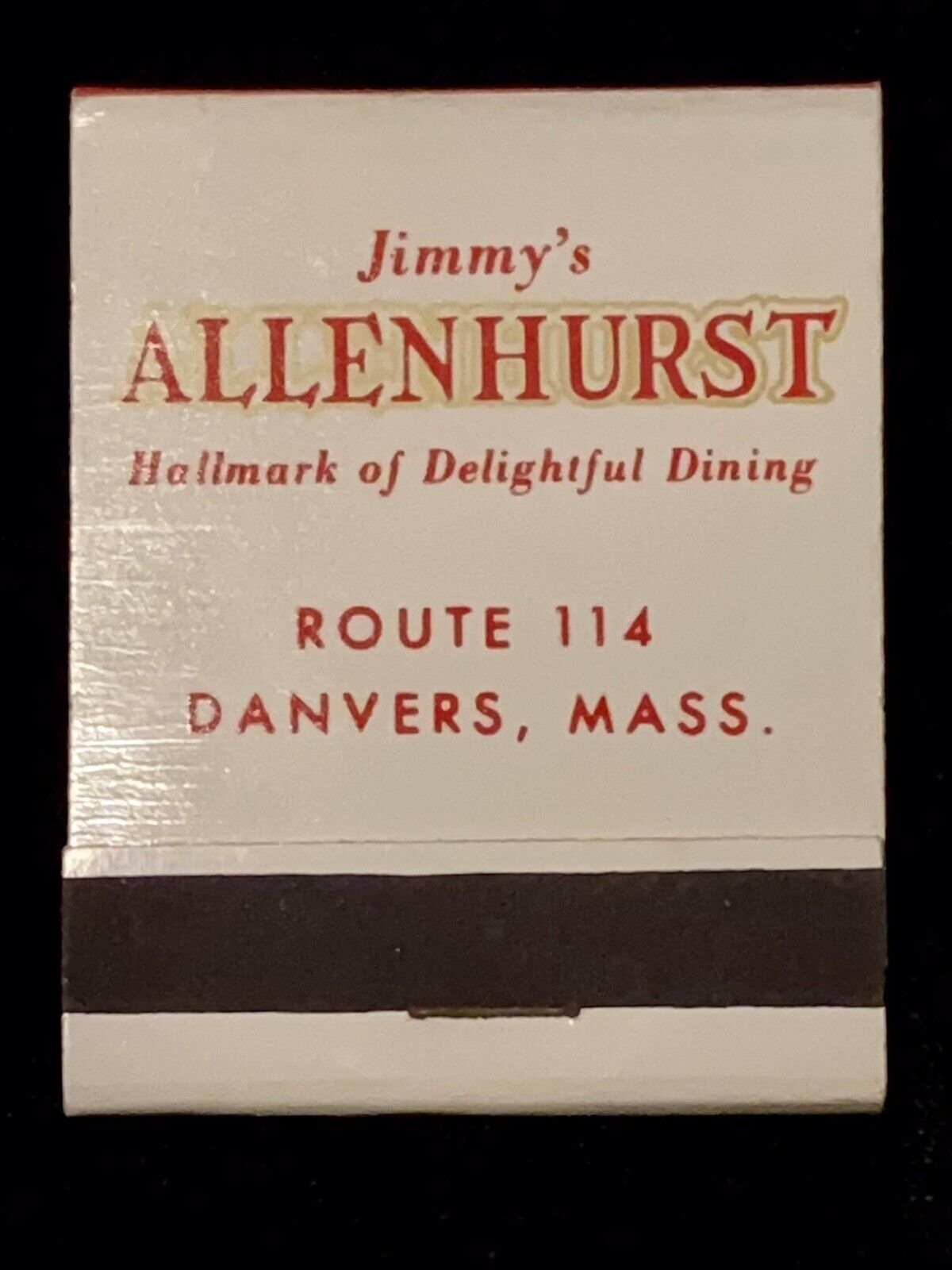 JIMMY’S Allenhurst Danvers MA Full Vintage Front-Strike Matchbook Whi A-1900