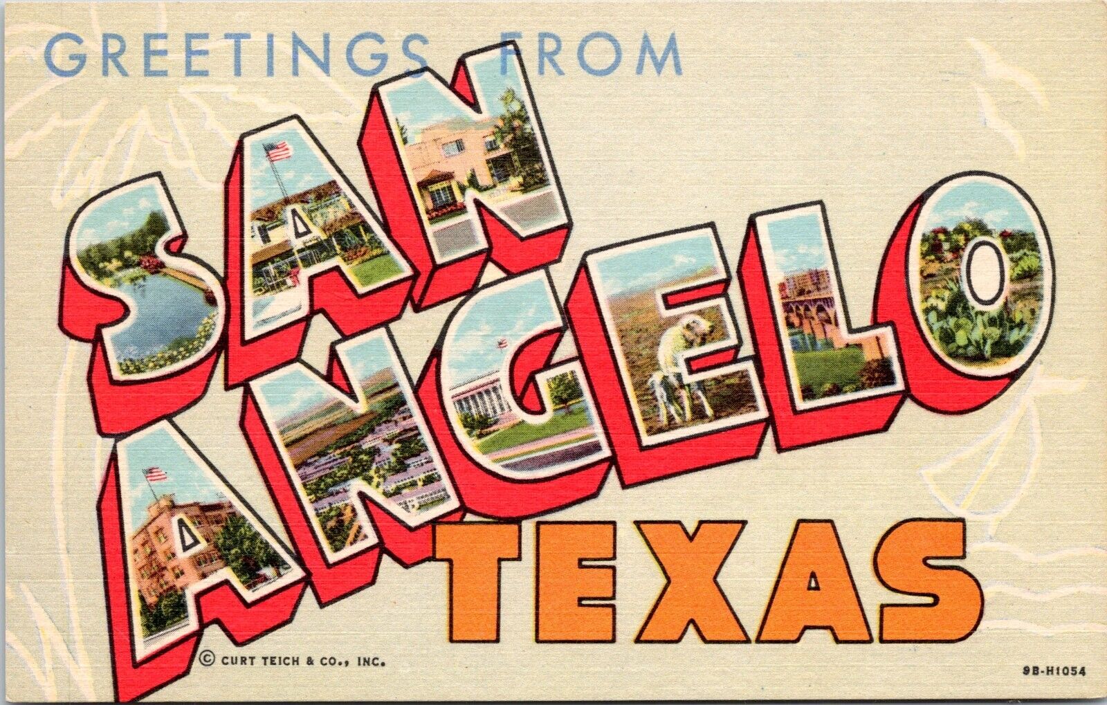 Large Letter Greetings from San Angelo, Texas - 1949 Linen Postcard Curt Teich