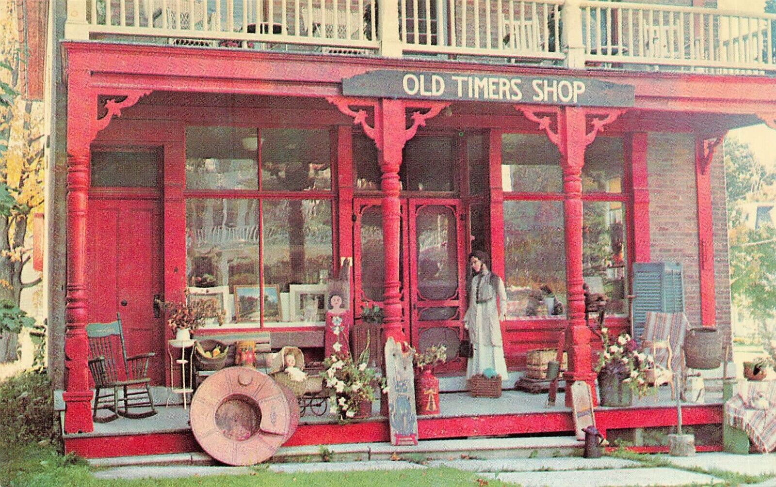 NEW YORK POSTCARD: VIEW OF UNIQUE ITEMS AT THEOLD TIMERS SHOP, CHERRY VALLEY, NY