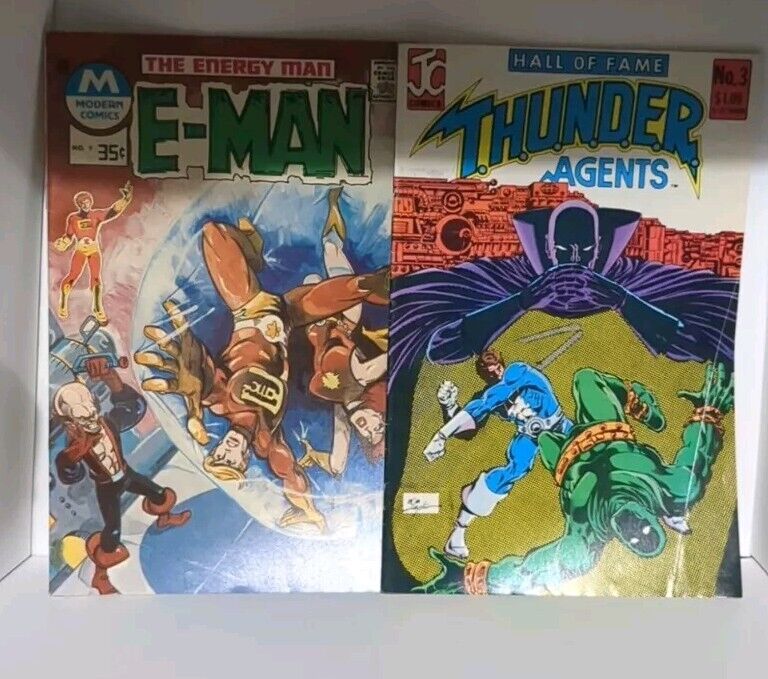 Vintage Comic Book Lot Of 2 E-Man 1975 & Thunder Agents 1983