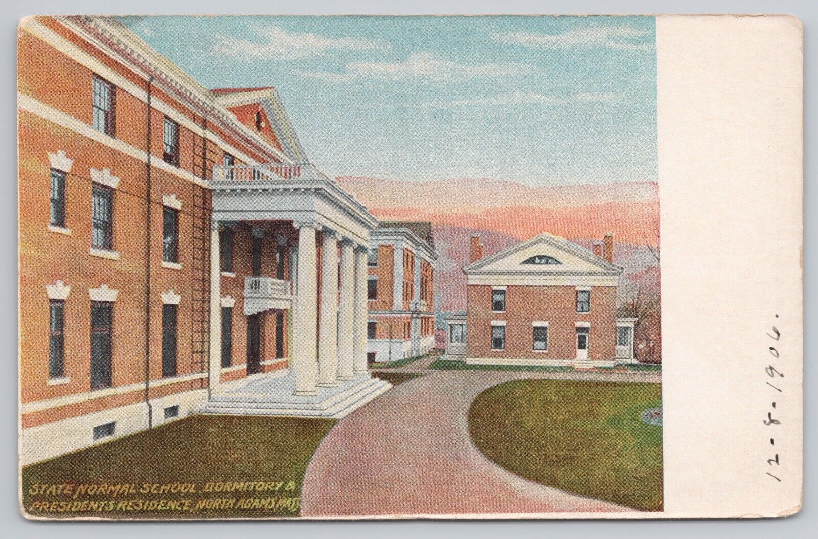 Postcard State Normal School Dormitory & Presidents Residence North Adams Mass