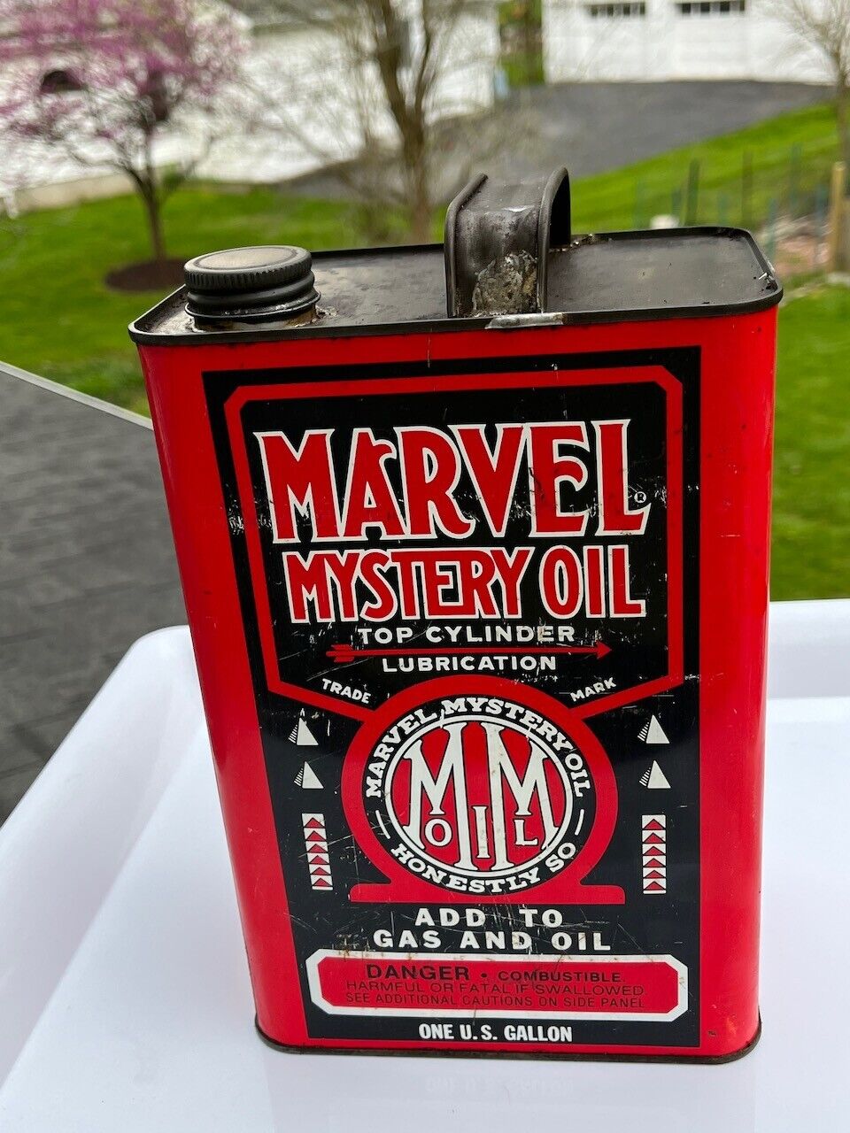VTG MARVEL MYSTERY Oil Can, 1 Gallon - Gas & Oil, Vintage Antique Can Empty