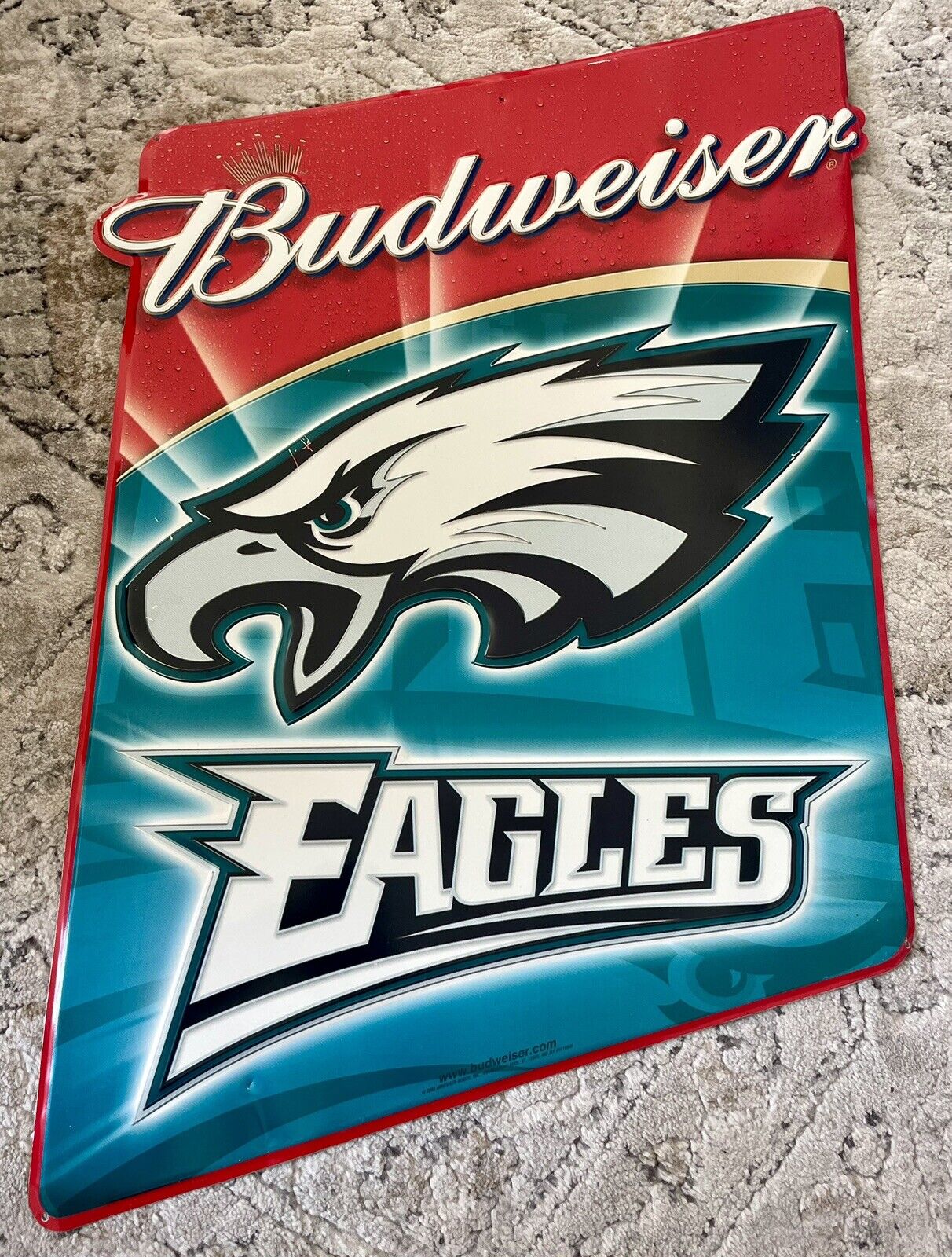 VTG 2002 Philadelphia Eagles Budweiser Beer NFL Embossed Metal Hanging Bar Sign