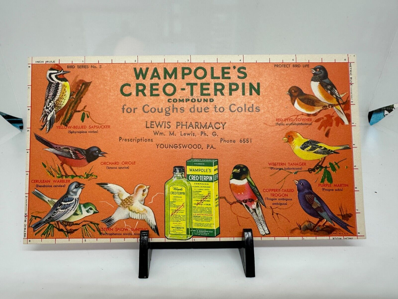 Vintage Wampole\'s Creo-Terpin Compound Coughs Pharmaceutical Advertising Ruler