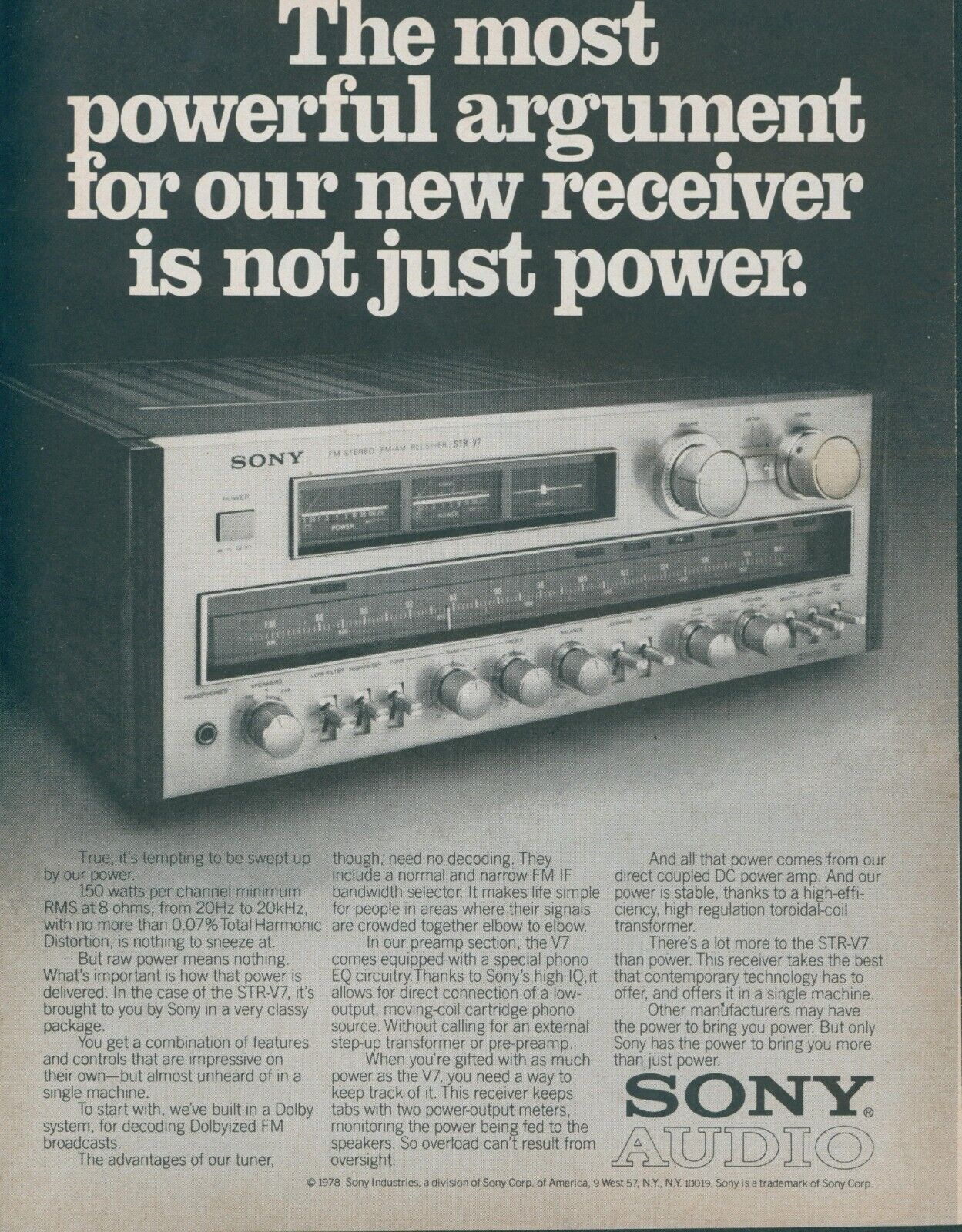 1978 Sony STR V7 Audio Radio Tuner Receiver Dolby Power Amp Vintage Print Ad SI2