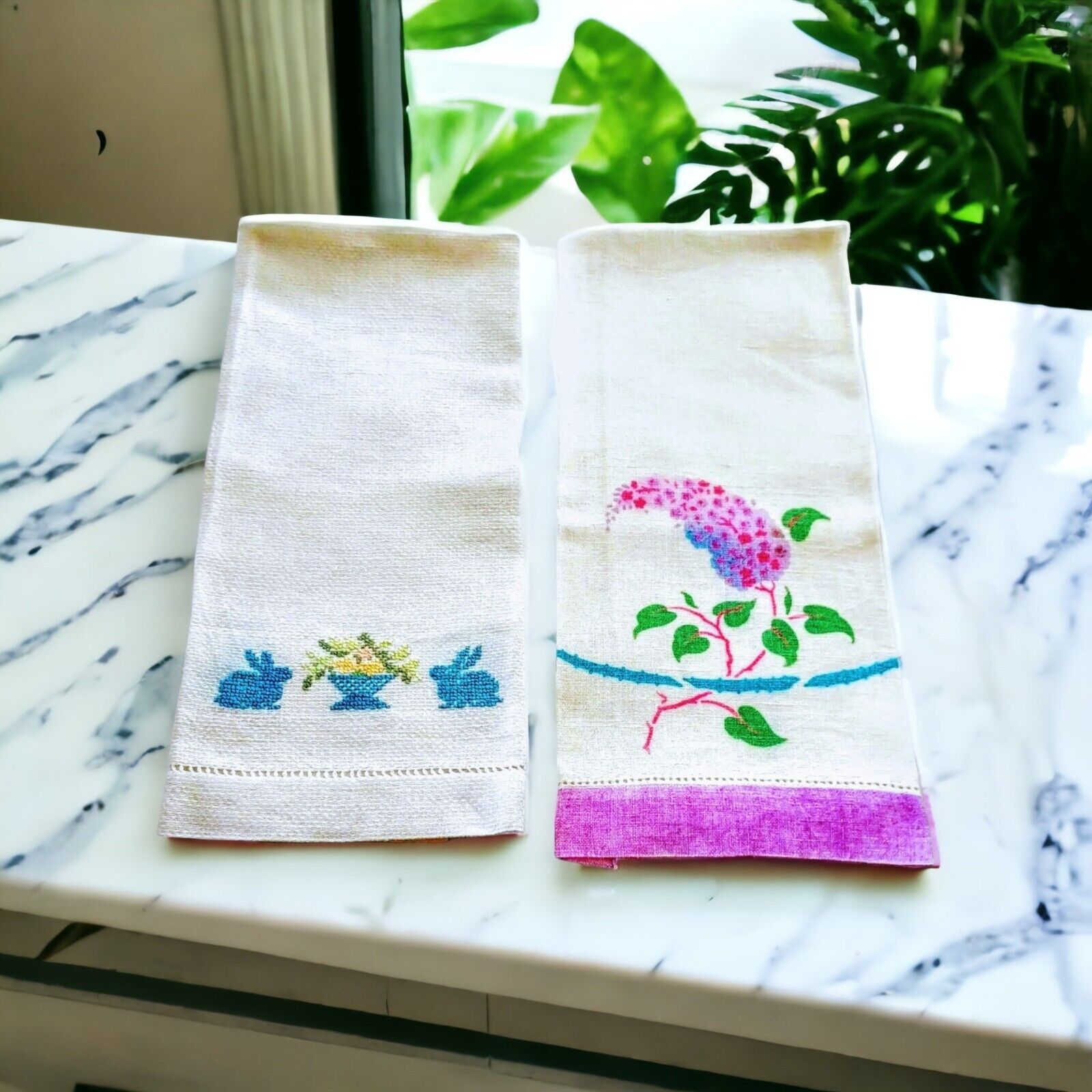 Vtg Kitchen Dish Towels 1 printed 1 embroidered Decor Kitchen Collectors Gift