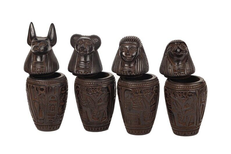 canopic jars Sculpture stone heavy black sons of Horus Unique Egyptian art made