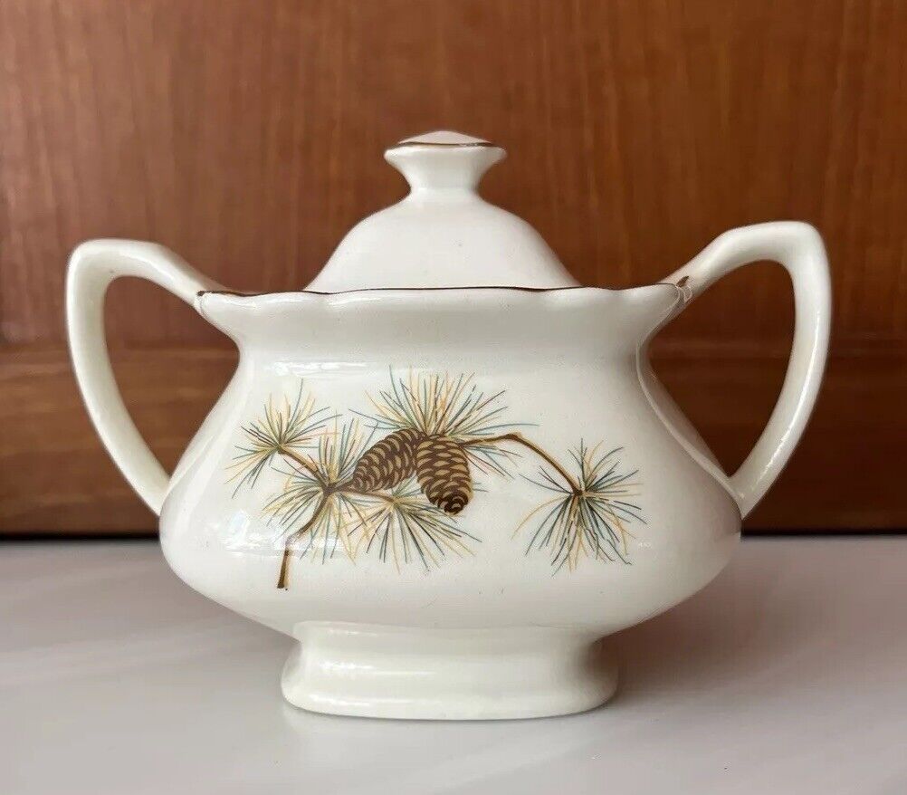 Vintage WS George MCM Sugar Bowl w Lid Pine Cones Mint Condition