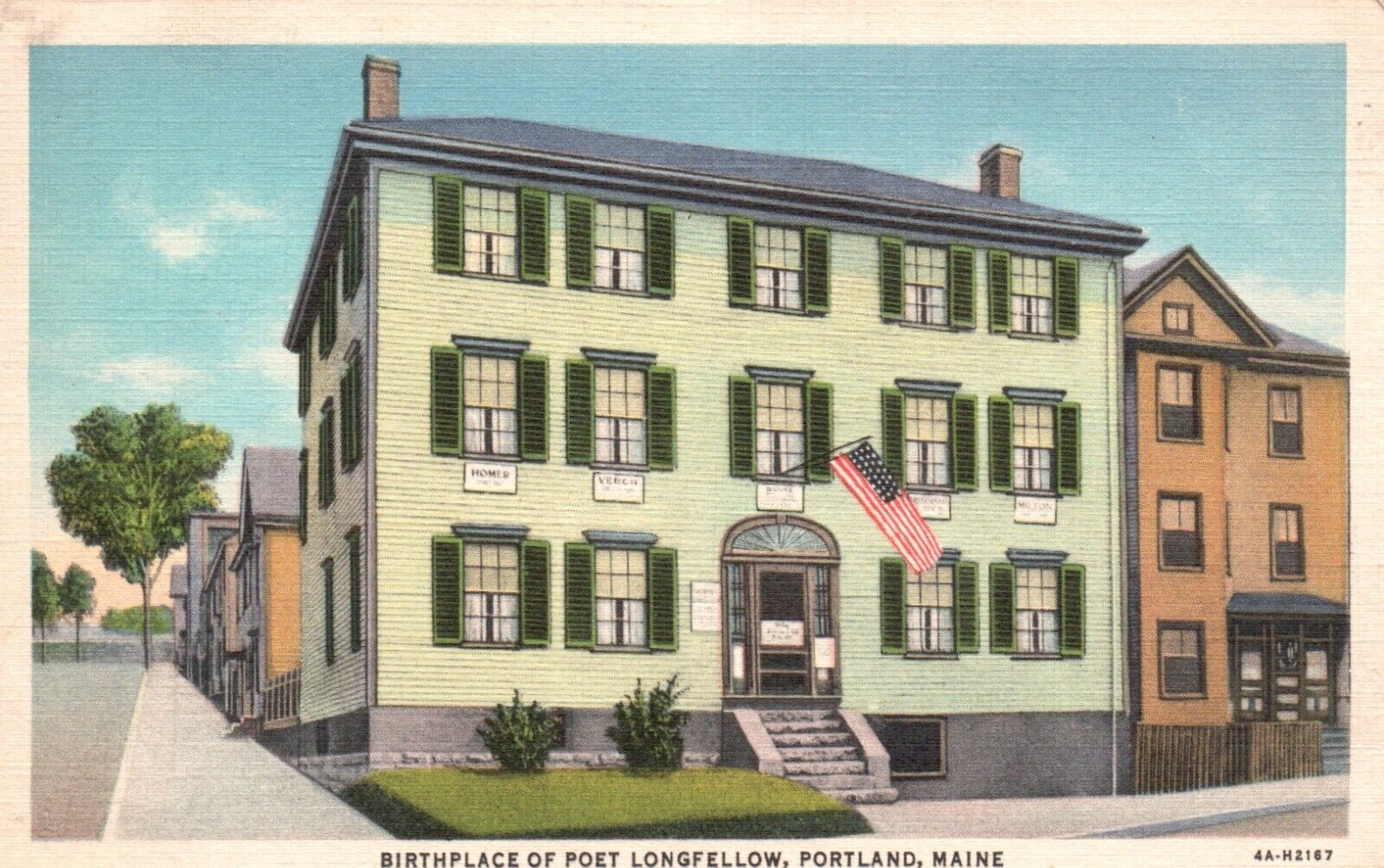 Postcard ME Portland Maine Birthplace of Poet Longfellow Linen Vintage PC f3391