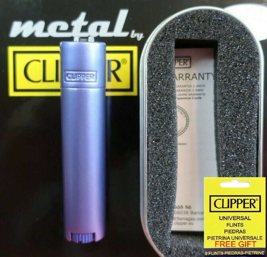 Genuine Clipper Metal Lighter Full Size AQUA PURPLE With Chrome Case NEW