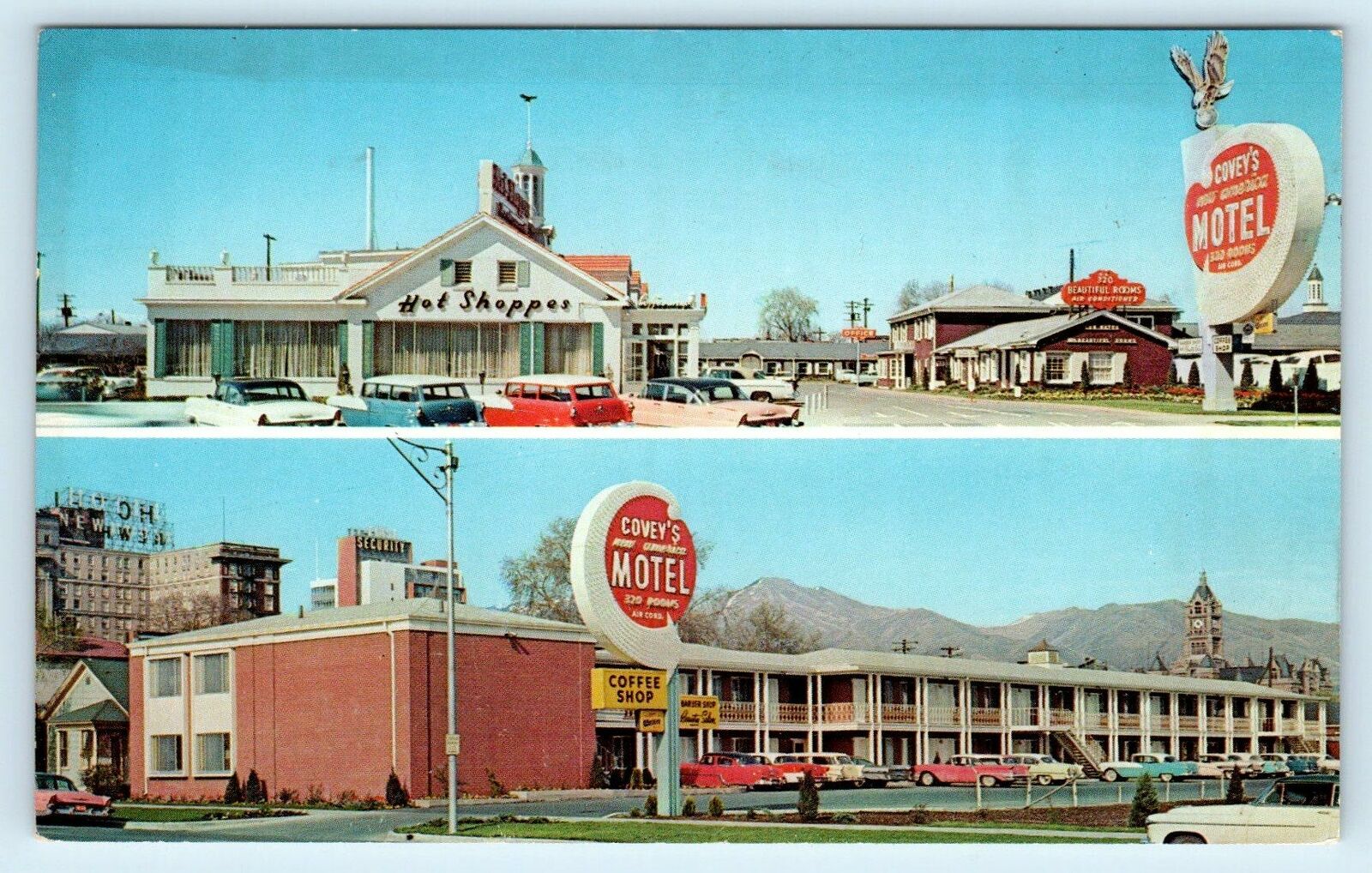SALT LAKE CITY, UT Utah~ Covey\'s NEW AMERICA MOTEL c1950s Cars Roadside Postcard