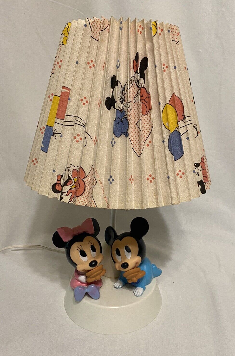 Vintage 1984 Disney Baby Mickey & Minnie Mouse Lamp w/Shade &Night Light
