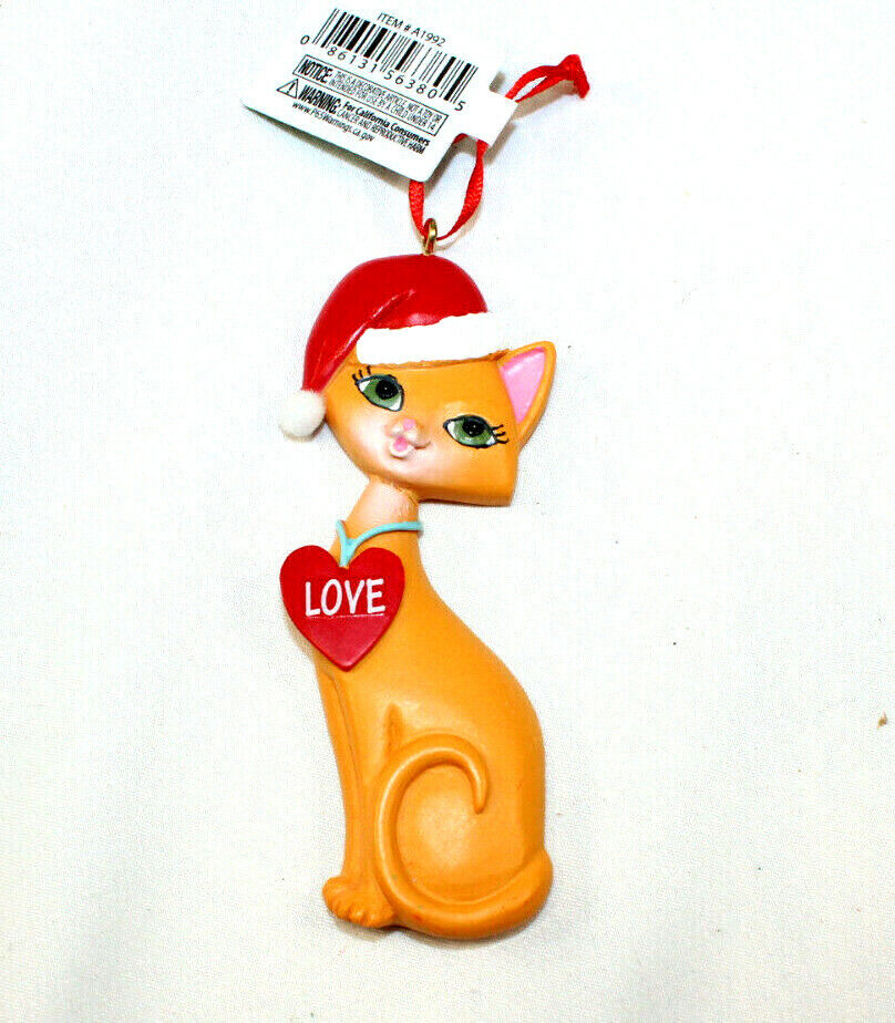 Kurt S. Adler Orange Siamese Love Red Heart Cat Christmas Tree Ornament 4