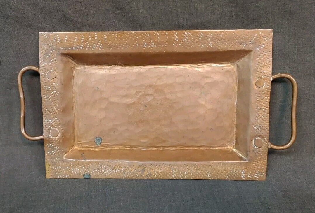 Old Vintage Handmade Hand Tooled Hammered Copper Tray