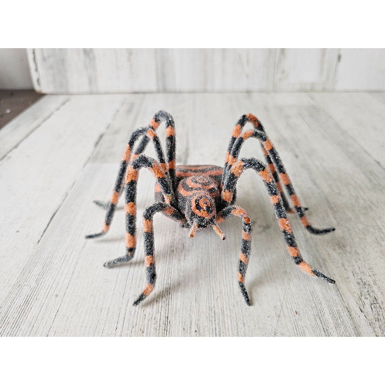Life-size psychedelic tarantula spider Halloween prop glass beaded glitter orang