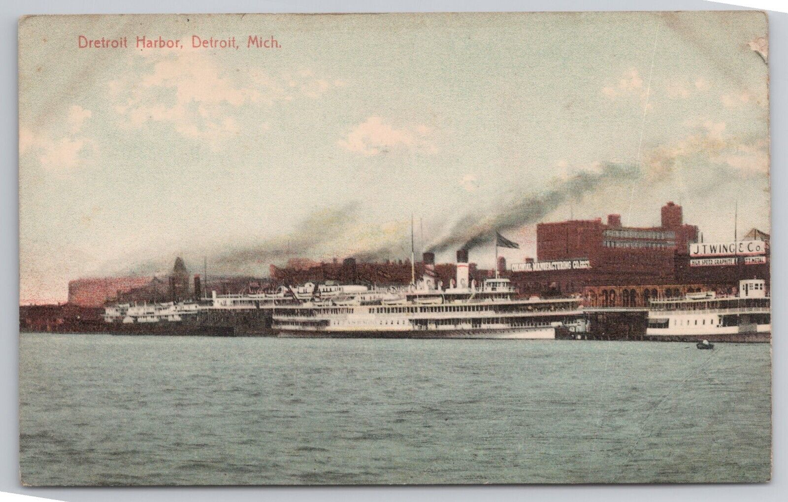 1907-15 Postcard Detroit Harbor Michigan MI Ships Colonial Mfg. Co J T Wing