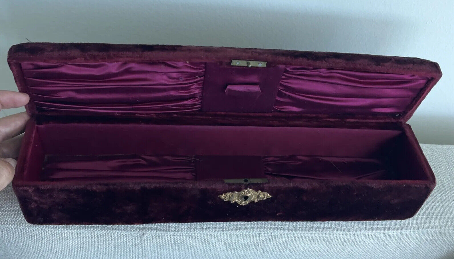 Victorian French gilt bronze red velvet jewelry box