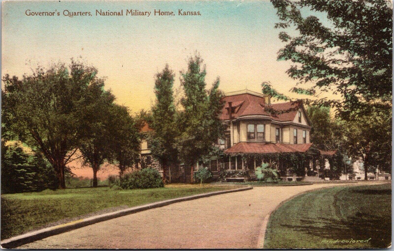 Hand Colored Postcard Governor\'s Quarters National Military Home Kansas~131675