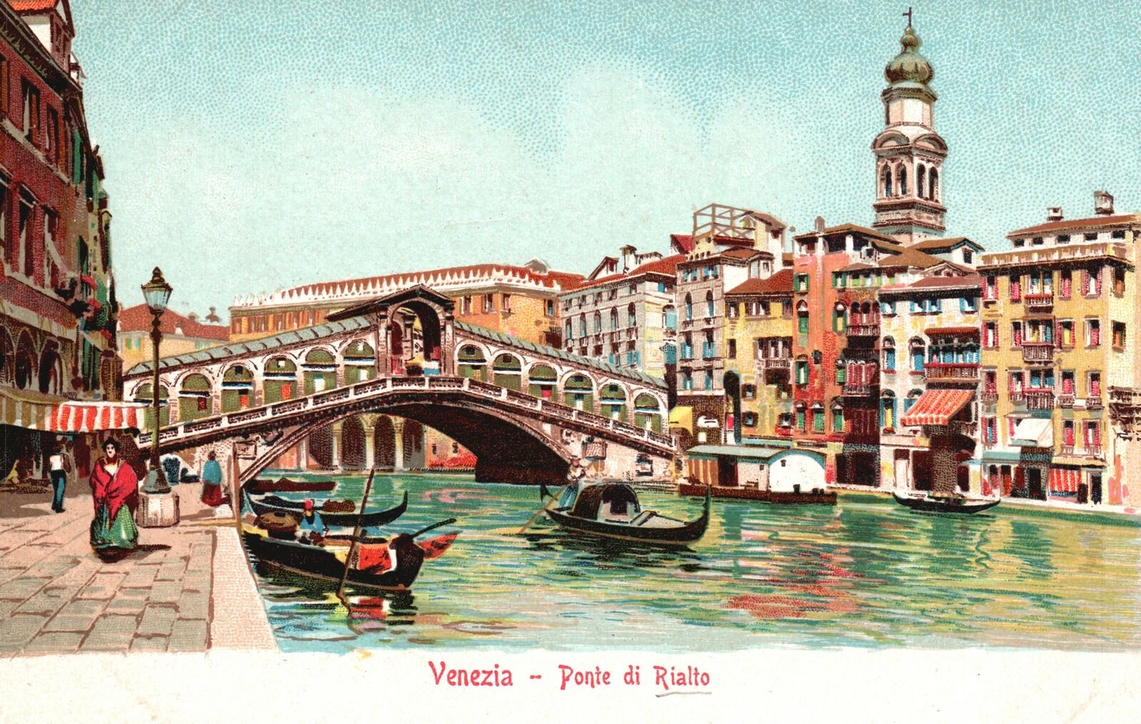 Vintage Postcard 1910\'s Ponte Di Rialto Venezia Arch bridge Venice, Italy