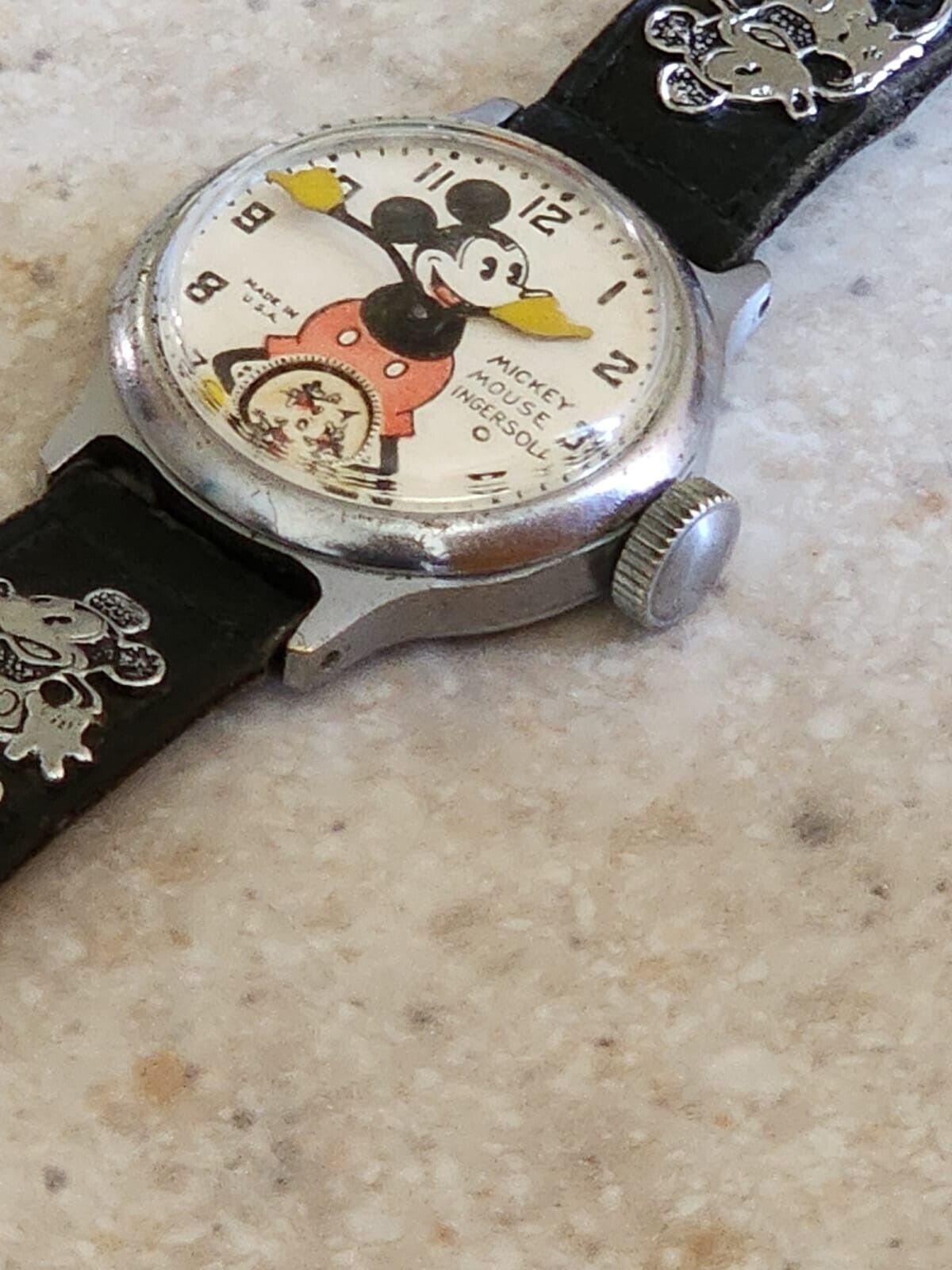 Vintage 1930s Ingersoll Mickey Mouse Watch  Original Band Running 