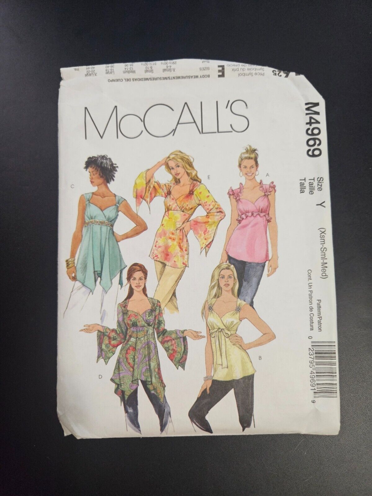 McCalls 4969 Misses/Miss Petite Top 2 Lengths Sewing Pattern xsm-sml-med
