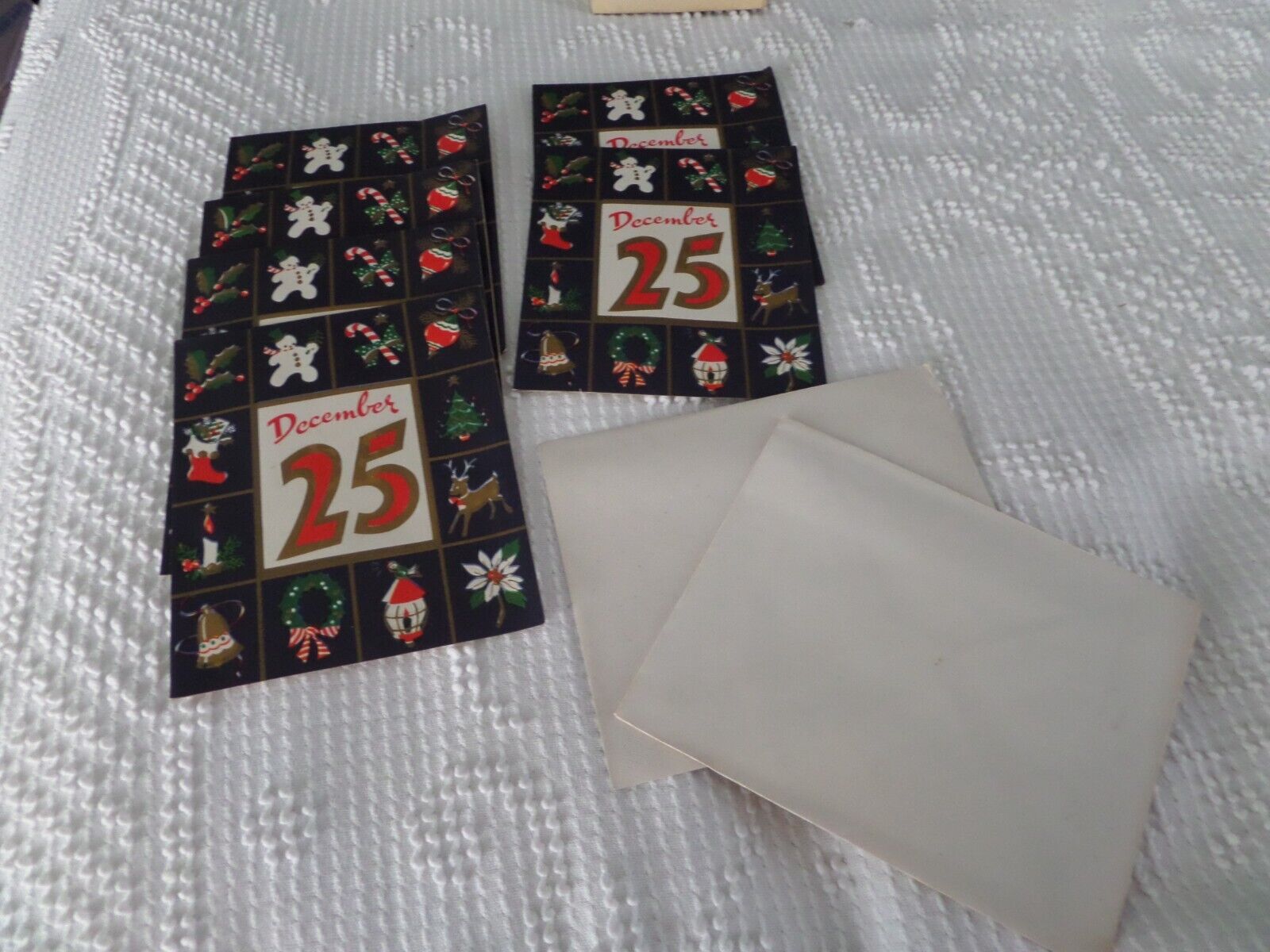 6 Vtg Dec 25 Christmas Cards Unused 1940\'s Sunshine Line Black edge