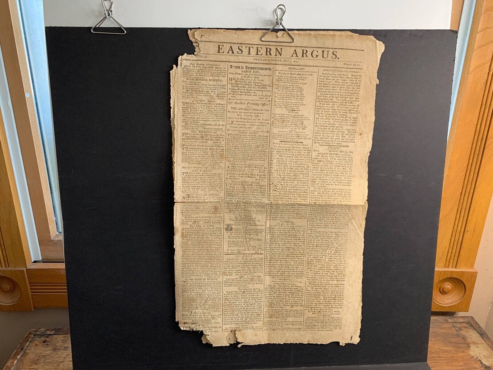 1805 EASTERN ARGUS Portland Maine Newspaper, Loss of Ship Jupiter, Silhouettes