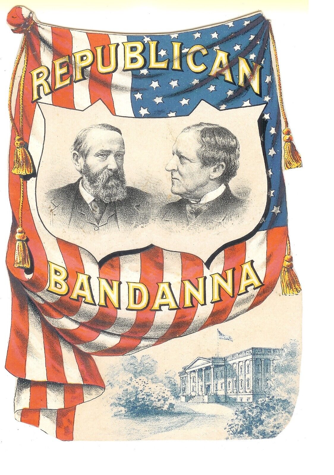 REPUBLICAN BANDANNA-Presidential Campaign 1888-Benjamin Harrison-Morton-TC-008