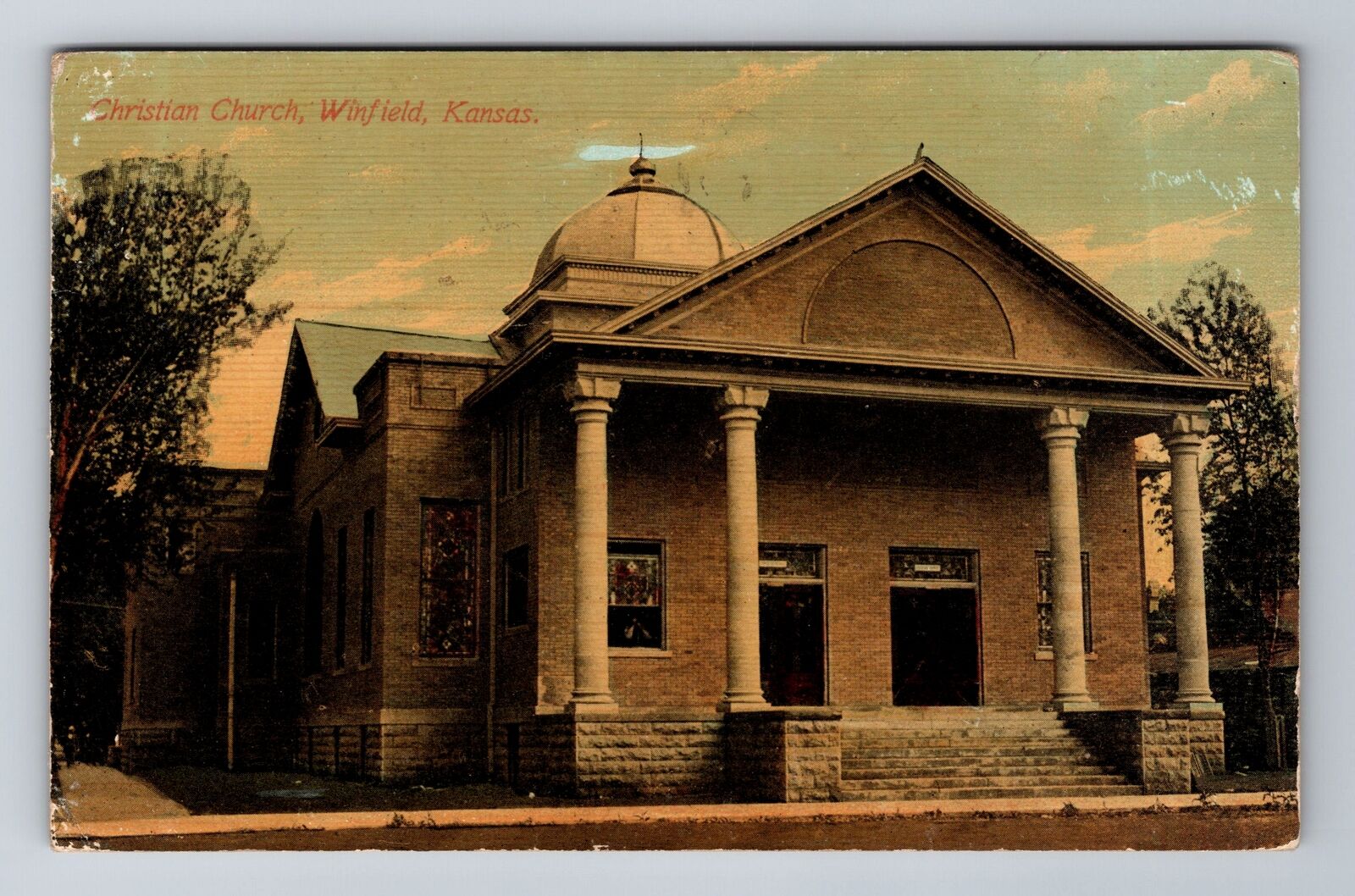 Winfield KS-Kansas, Christian Church, Antique Vintage Souvenir Postcard