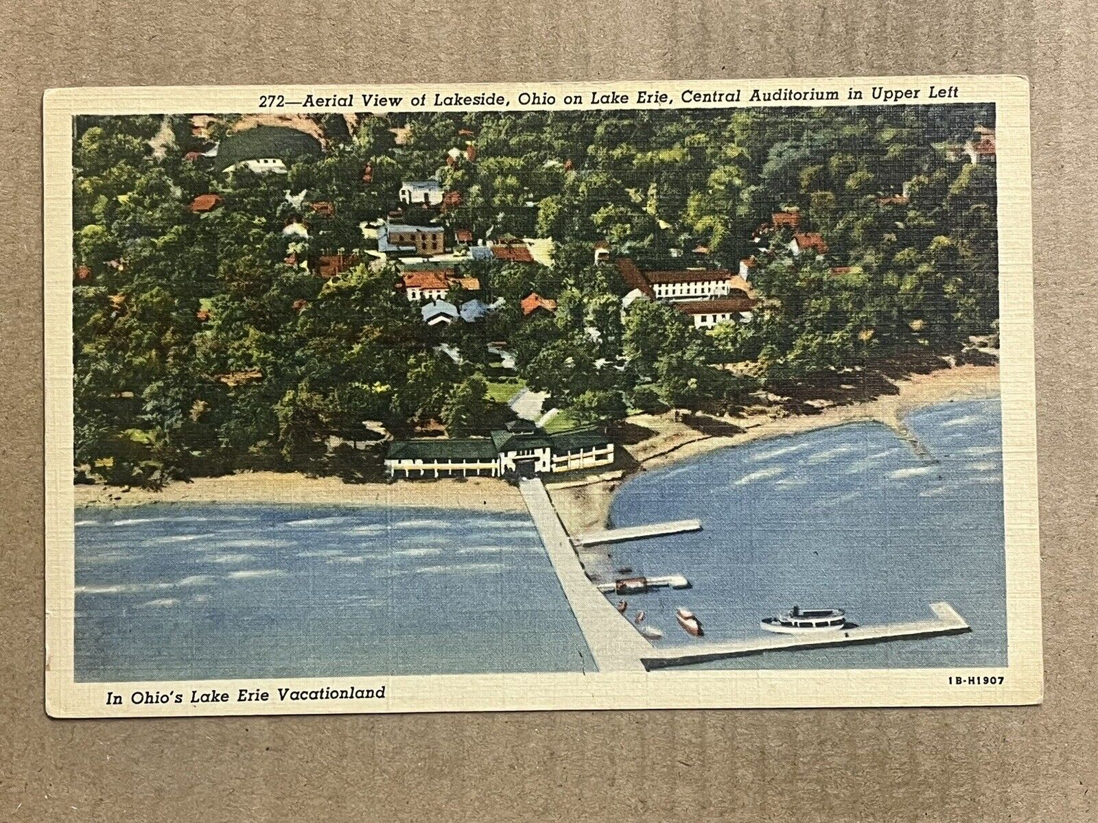 Postcard Lakeside OH Ohio Aerial View Lake Erie Pier Central Auditorium Vintage
