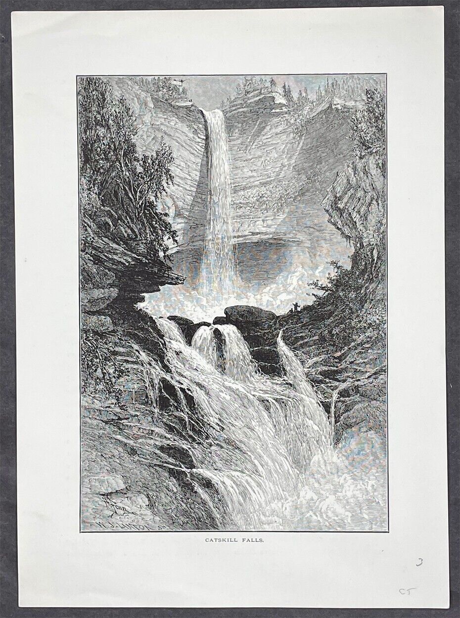 1874 Picturesque America Antique Print Catskill Mountains & Kaaterskill Falls NY