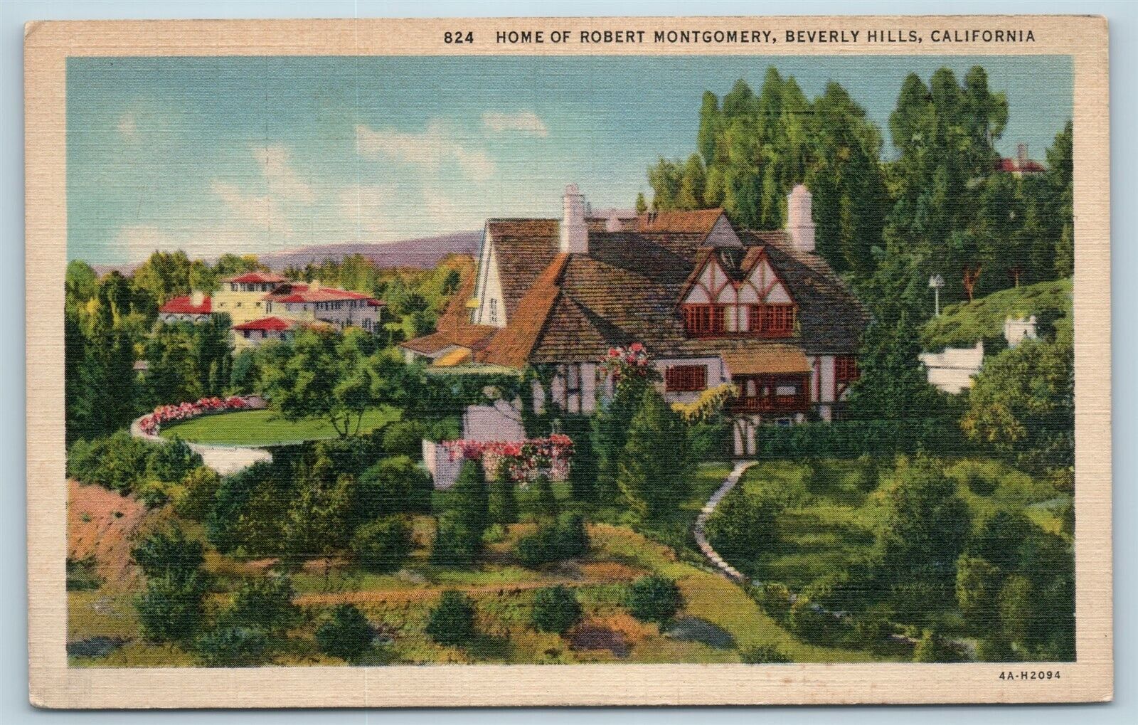 Postcard CA Beverley Hills California Home of Robert Montgomery c1940s D10