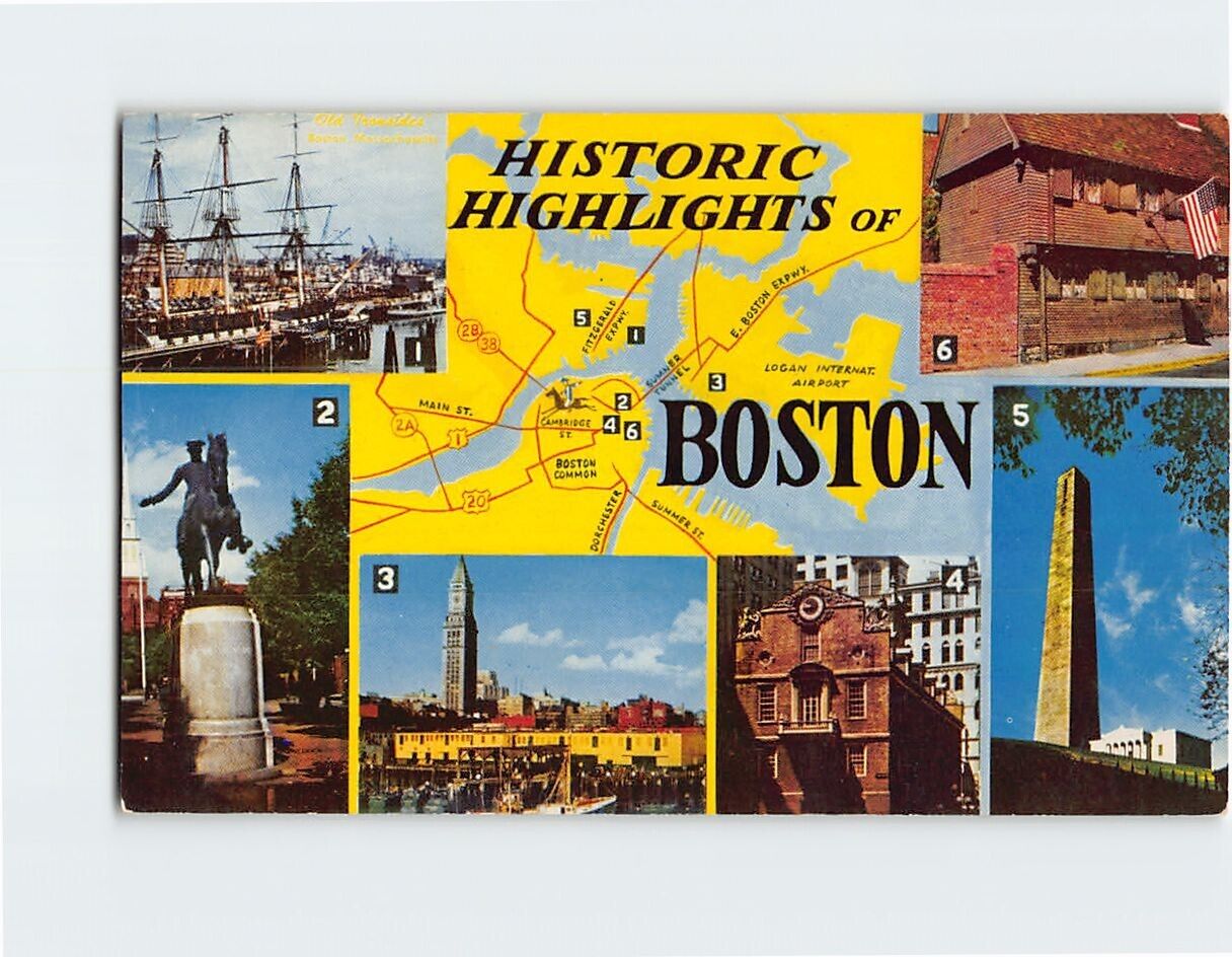 Postcard Historic Highlights Of Boston, Massachusetts