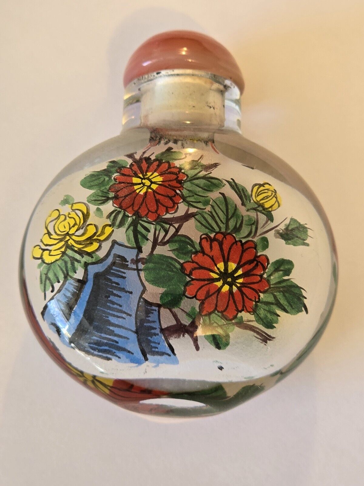 VINTAGE CHINESE REVERSE PAINTED ART GLASS PERFUME BOTTLE