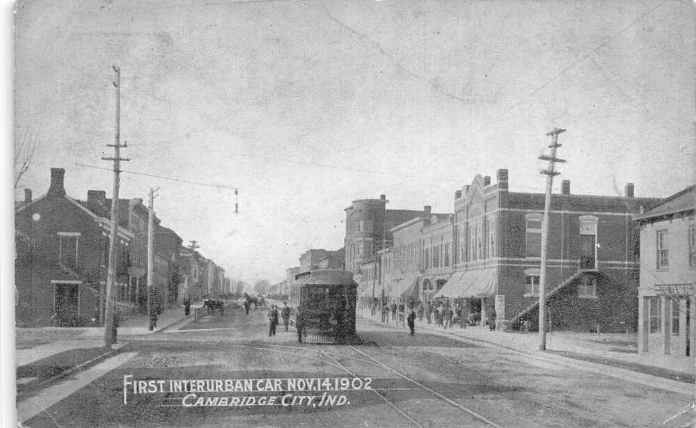 Cambridge City Indiana First Interurban Car Street Car Vintage Postcard AA67092