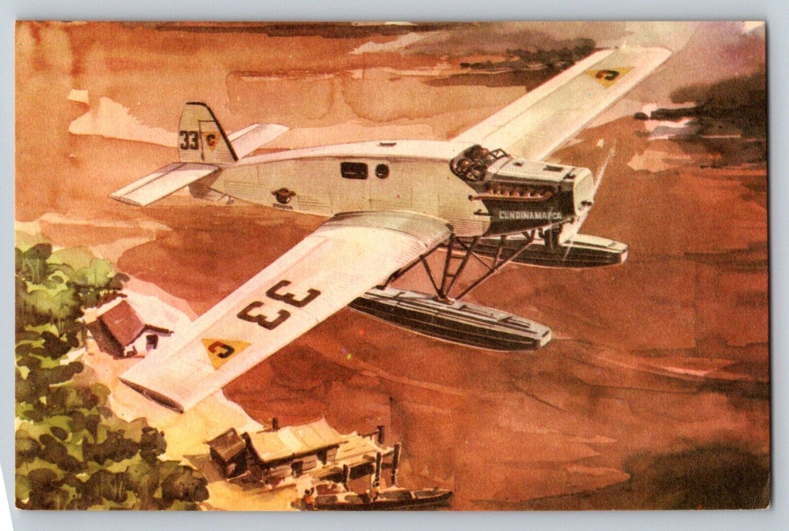 Avianca Airline Junkers W-33 Columbia, Unused Postcard art