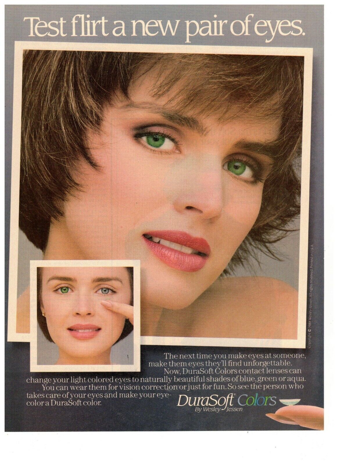 DuraSoft Colors Test Flirt a New Pair of Eyes Vintage 1984 Print Ad