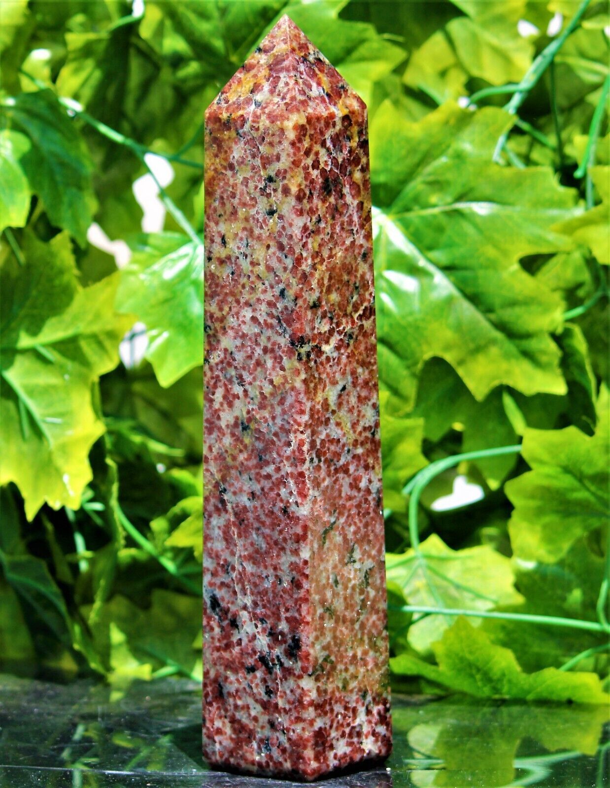 300MM Red Plum Blossom Tourmaline Crystal Quartz Chakra Healing Aura Stone Tower