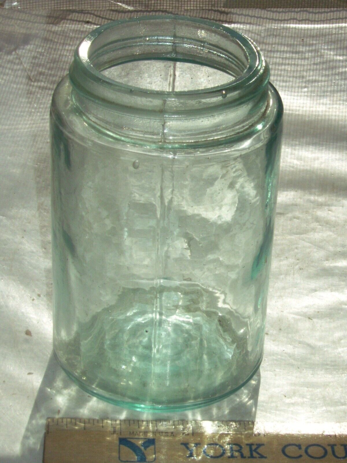 5 inch tall un-marked Blue 1 pt. Hand blown whittled Canning Jar no zinc lid