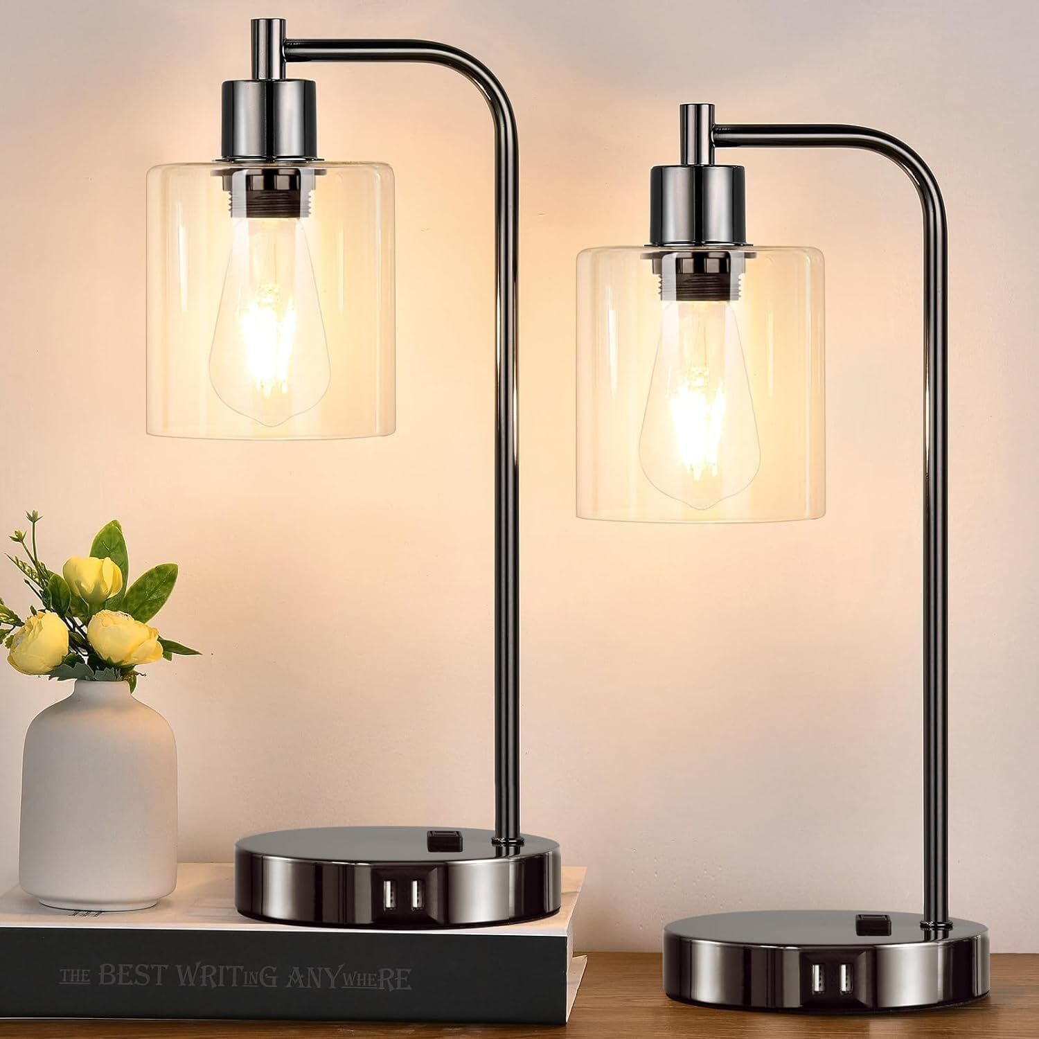 Industrial Touch Control Table Lamps Set of 2 - Black Nickel 