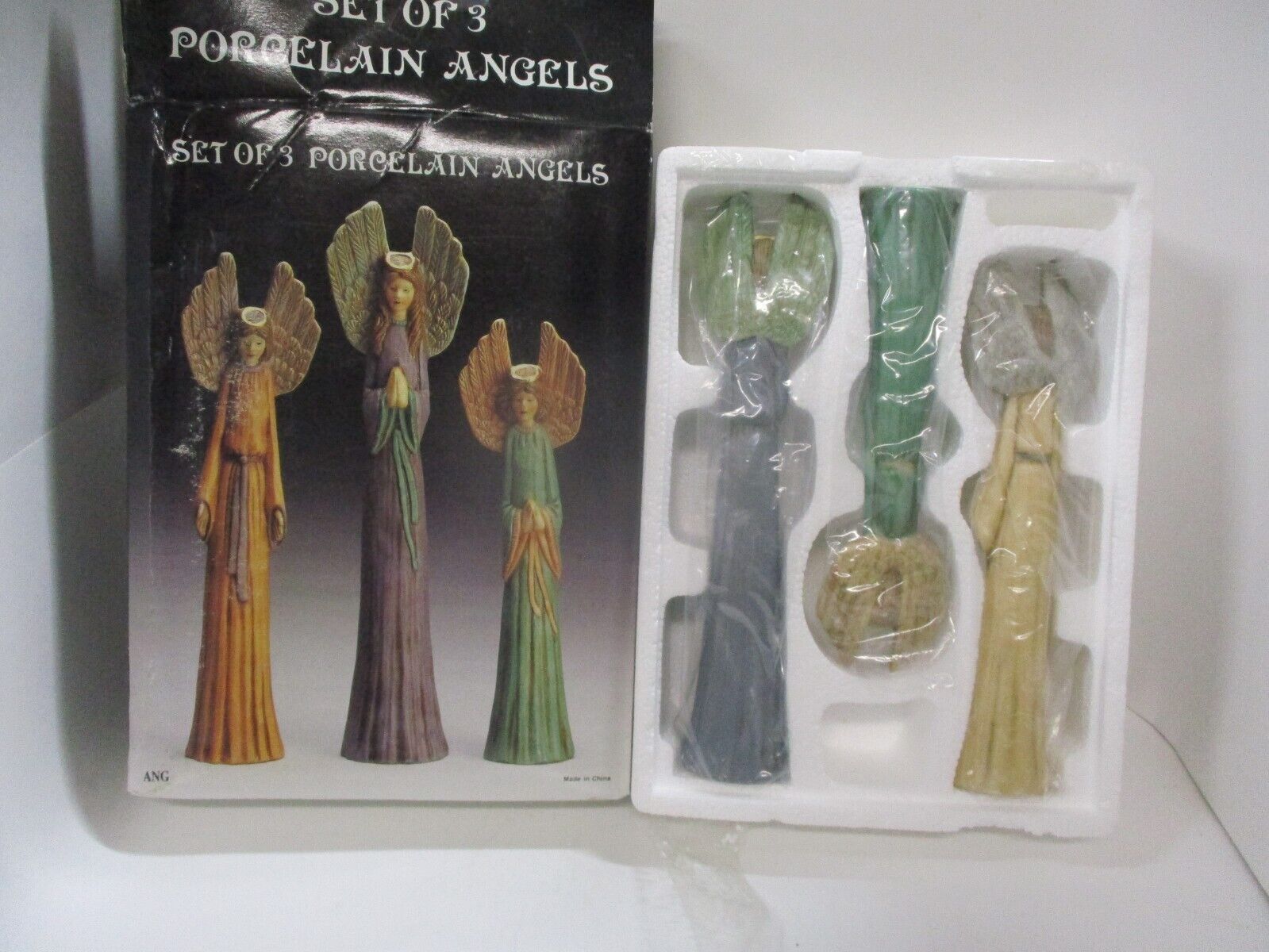 Vintage Set of Three Porcelain Angels in Original Box