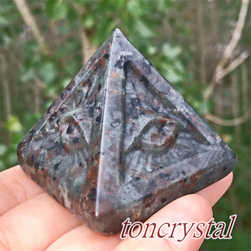 1pc Natural Yooperlite Eye Pyramid Carved Quartz Tower Crystal eye Gift 45mm
