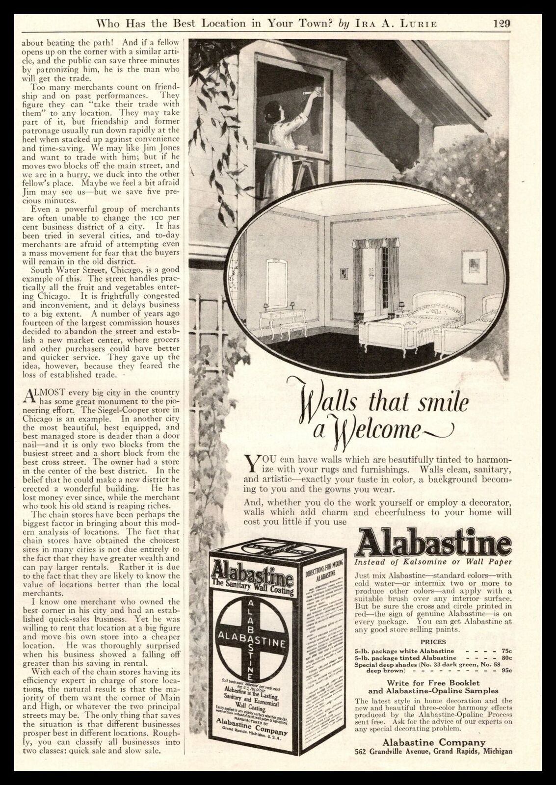 1922 Alabastine Grand Rapids Michigan The Sanitary Wall Coating Vintage Print Ad