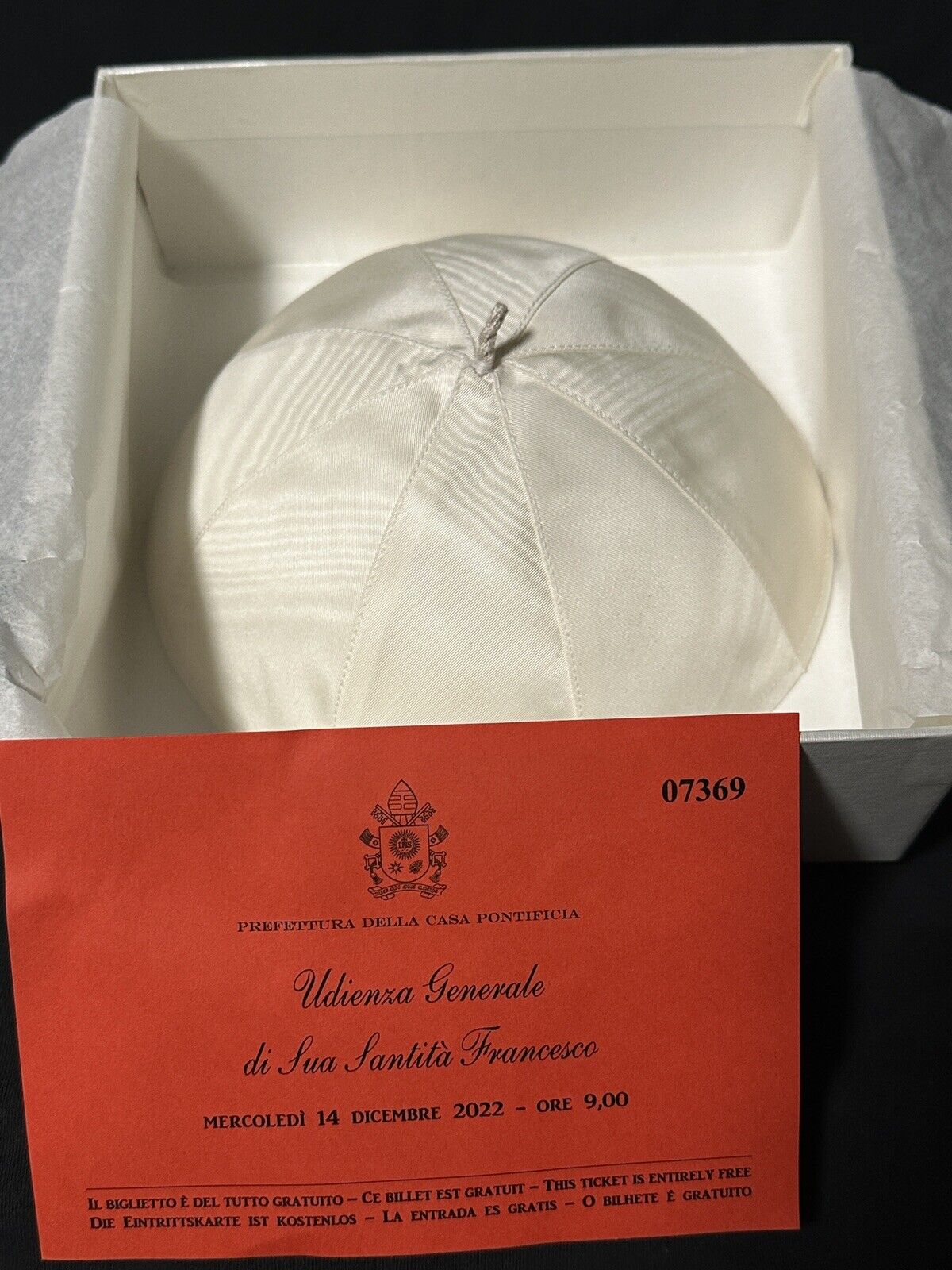 Pope Francis Blessed Skull Cap From Pope’s Official Tailor