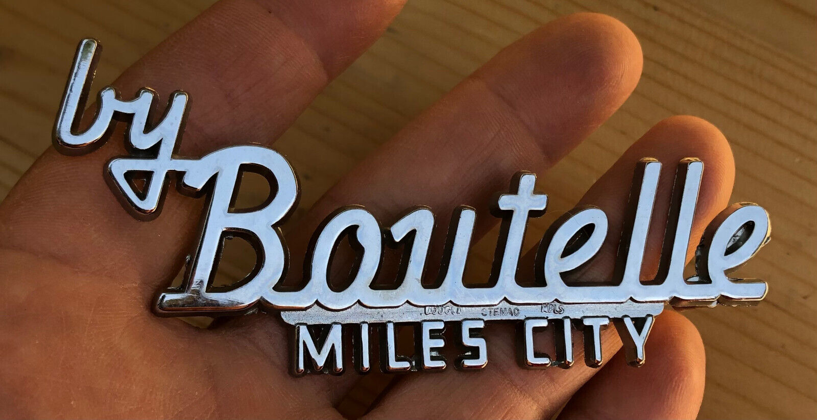 Vintage by Boutelle Packard Miles City Montana Metal Dealer Badge Tag Emblem