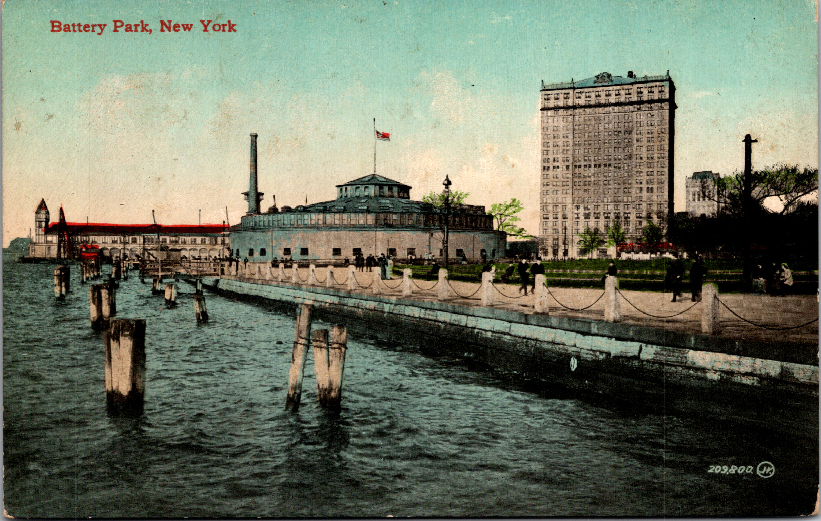Vintage C. 1910 Water Front Dock View of Battery Park New York NY Postcard