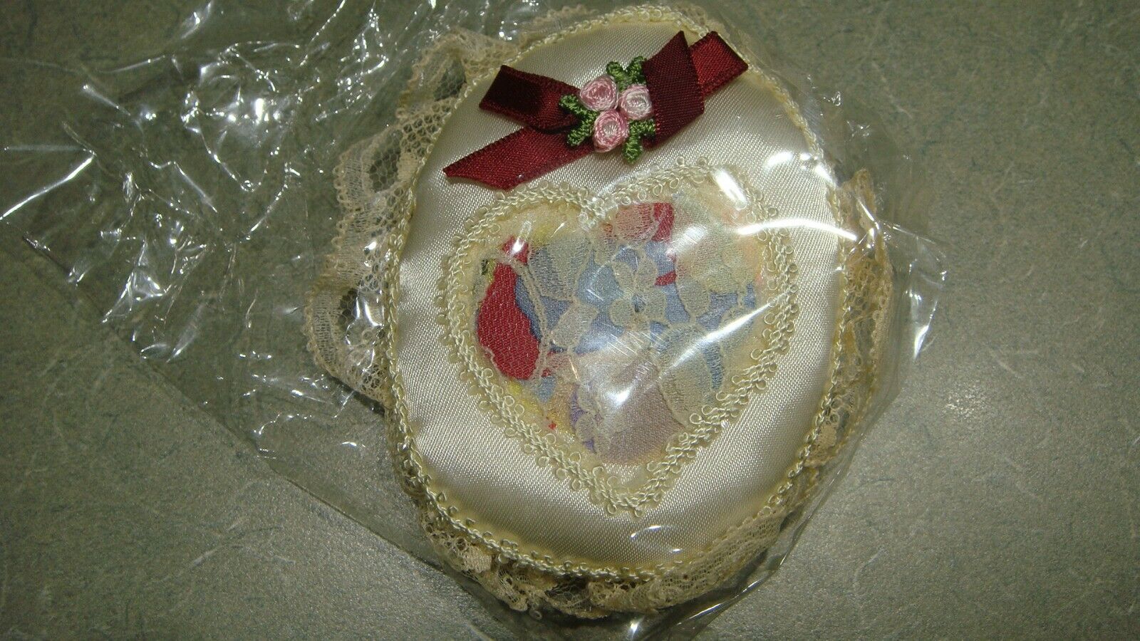 Valentines Avon Satin And Lace Sachet Ivory Color With Heart Sewn On
