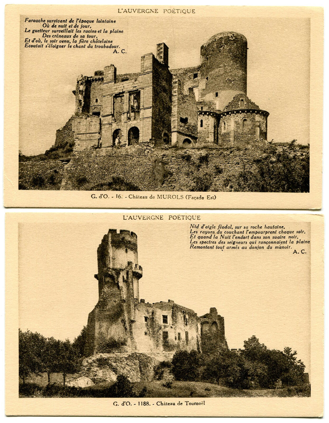 Postcard S61 FRANCE Castles Tournoel and Murol (2 pcs old original)